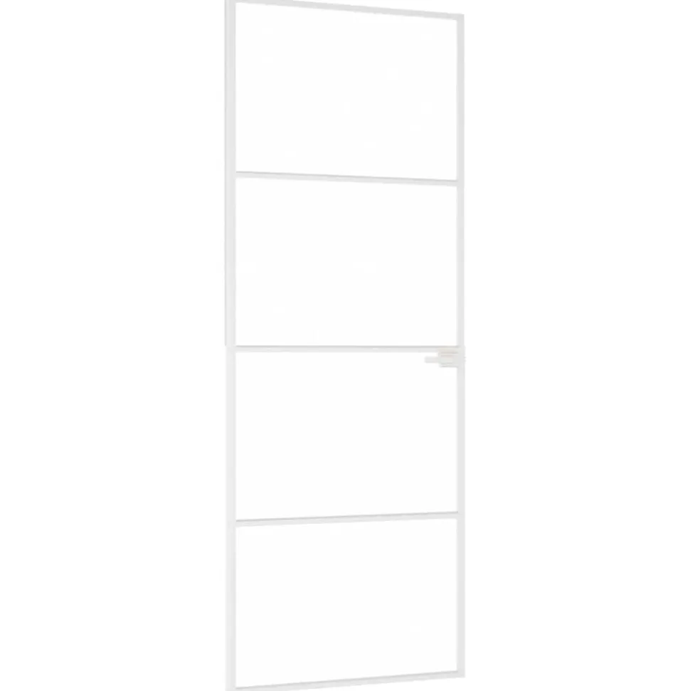 vidaXL Binnendeur 76x201,5 cm gehard glas en aluminium smal wit