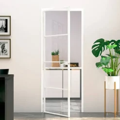 vidaXL Binnendeur 76x201,5 cm gehard glas en aluminium smal wit