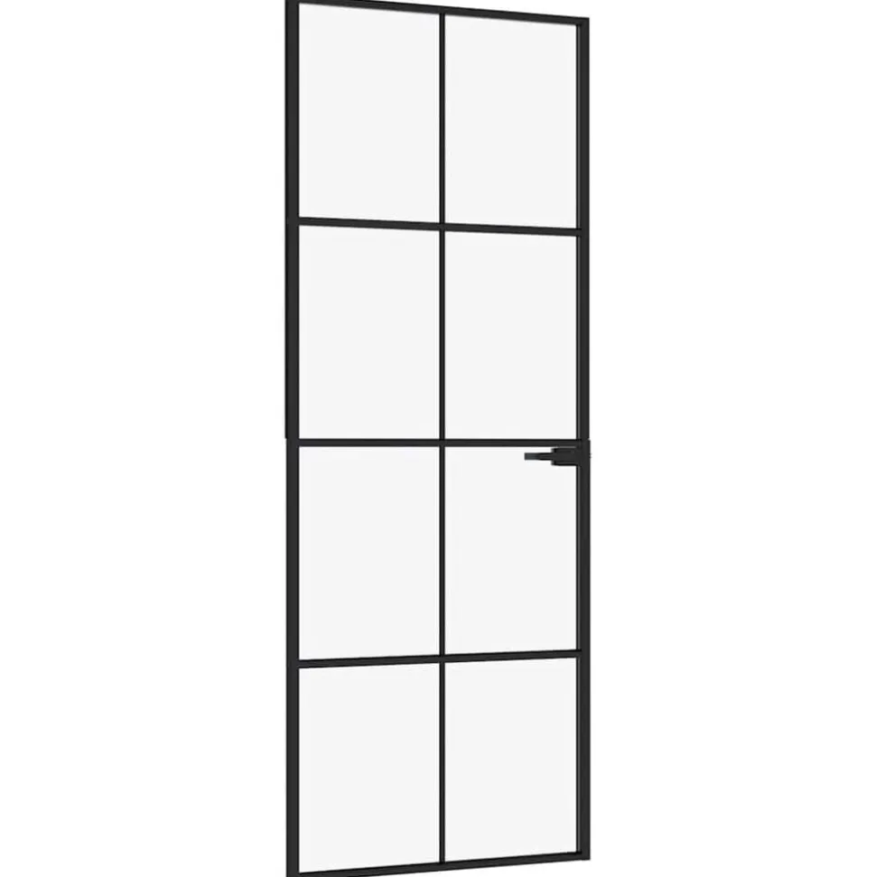 vidaXL Binnendeur 76x201,5 cm gehard glas en aluminium smal zwart