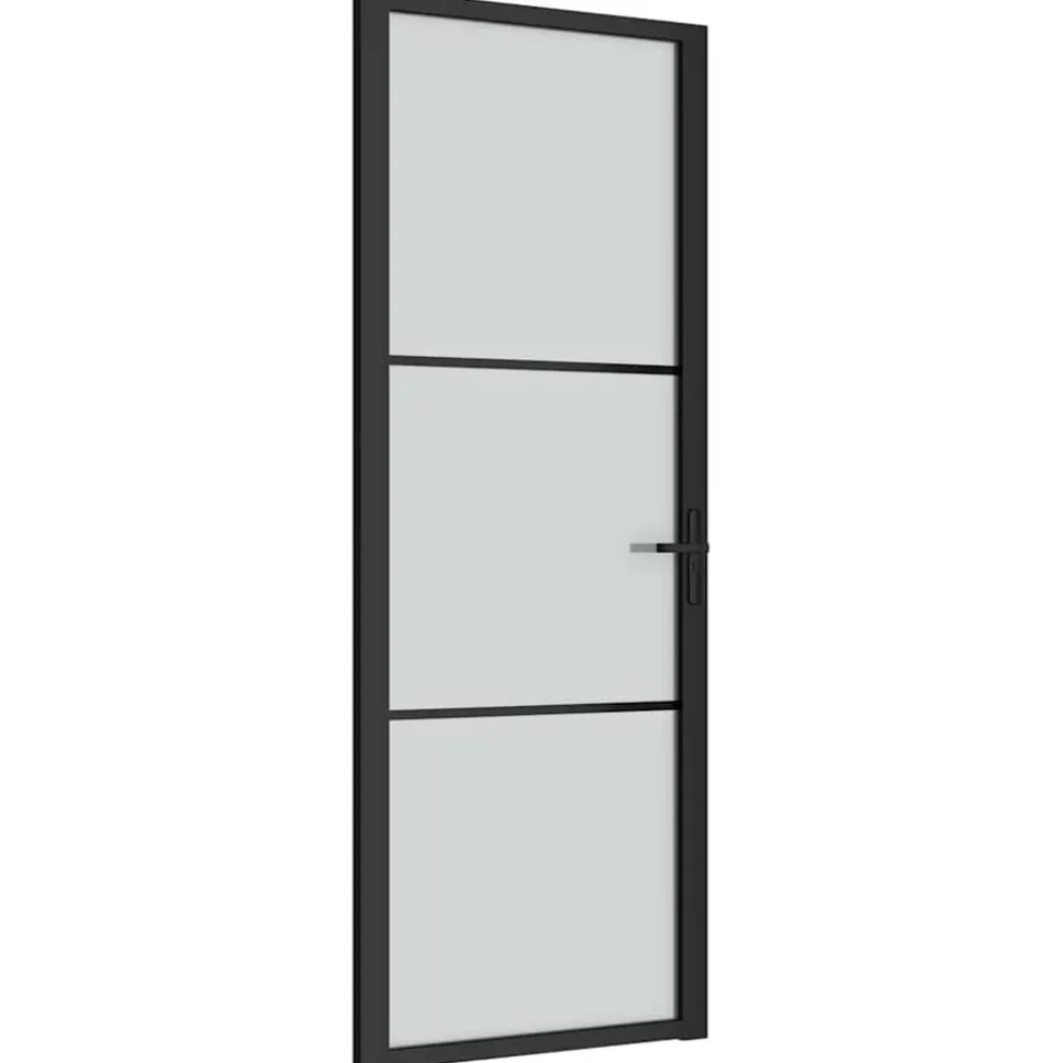vidaXL Binnendeur 76x201,5 cm matglas en aluminium zwart