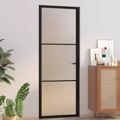 vidaXL Binnendeur 76x201,5 cm matglas en aluminium zwart