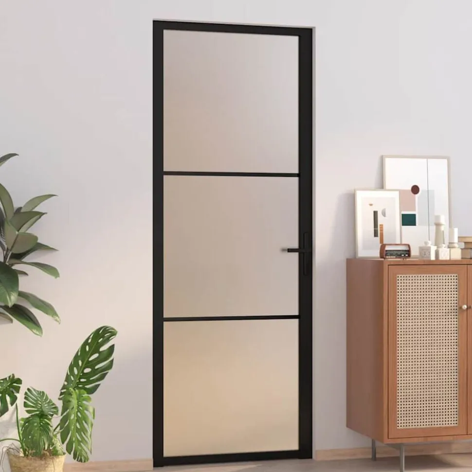 vidaXL Binnendeur 76x201,5 cm matglas en aluminium zwart