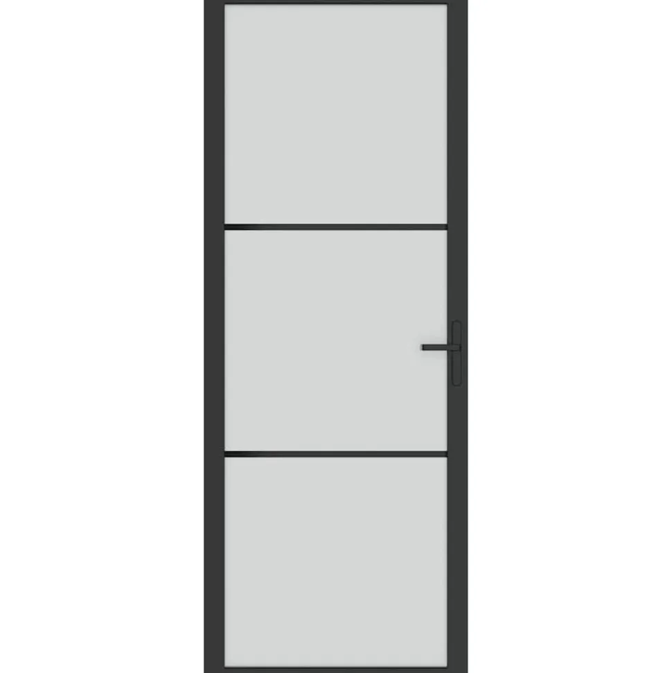 vidaXL Binnendeur 76x201,5 cm matglas en aluminium zwart