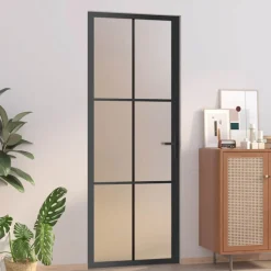 vidaXL Binnendeur 76x201,5 cm matglas en aluminium zwart