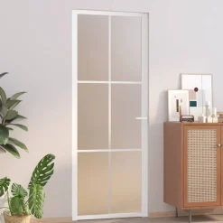 vidaXL Binnendeur 76x201,5 cm matglas en aluminium wit