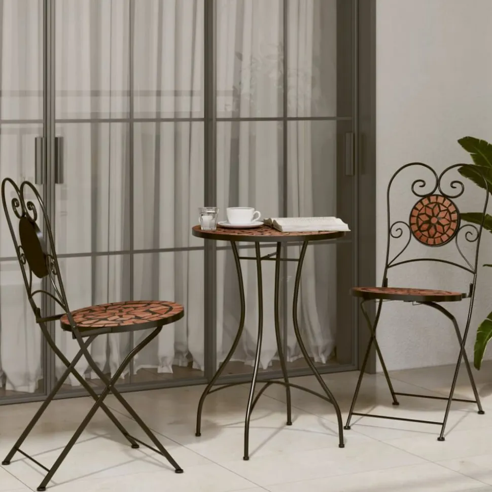 vidaXL Bistroset mozaïek ijzer en keramiek terracottakleurig