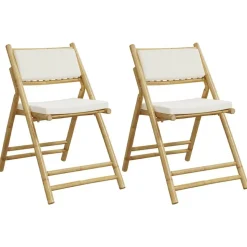 vidaXL Bistrostoelen 2 st inklapbaar met kussens bamboe crèmewit