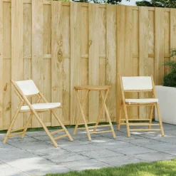 vidaXL Bistrostoelen 2 st inklapbaar met kussens bamboe crèmewit