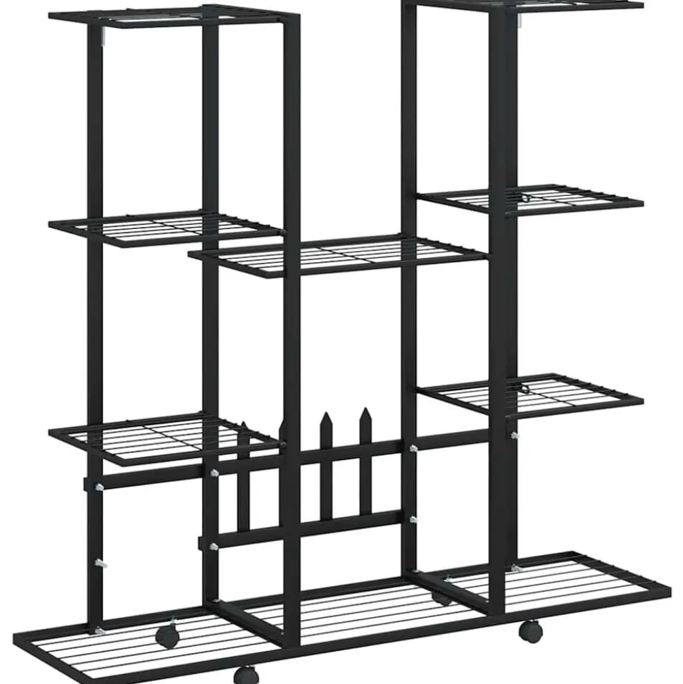 vidaXL Bloemenstandaard met wielen 94,5x24,5x91,5 cm ijzer zwart