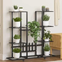 vidaXL Bloemenstandaard met wielen 94,5x24,5x91,5 cm ijzer zwart