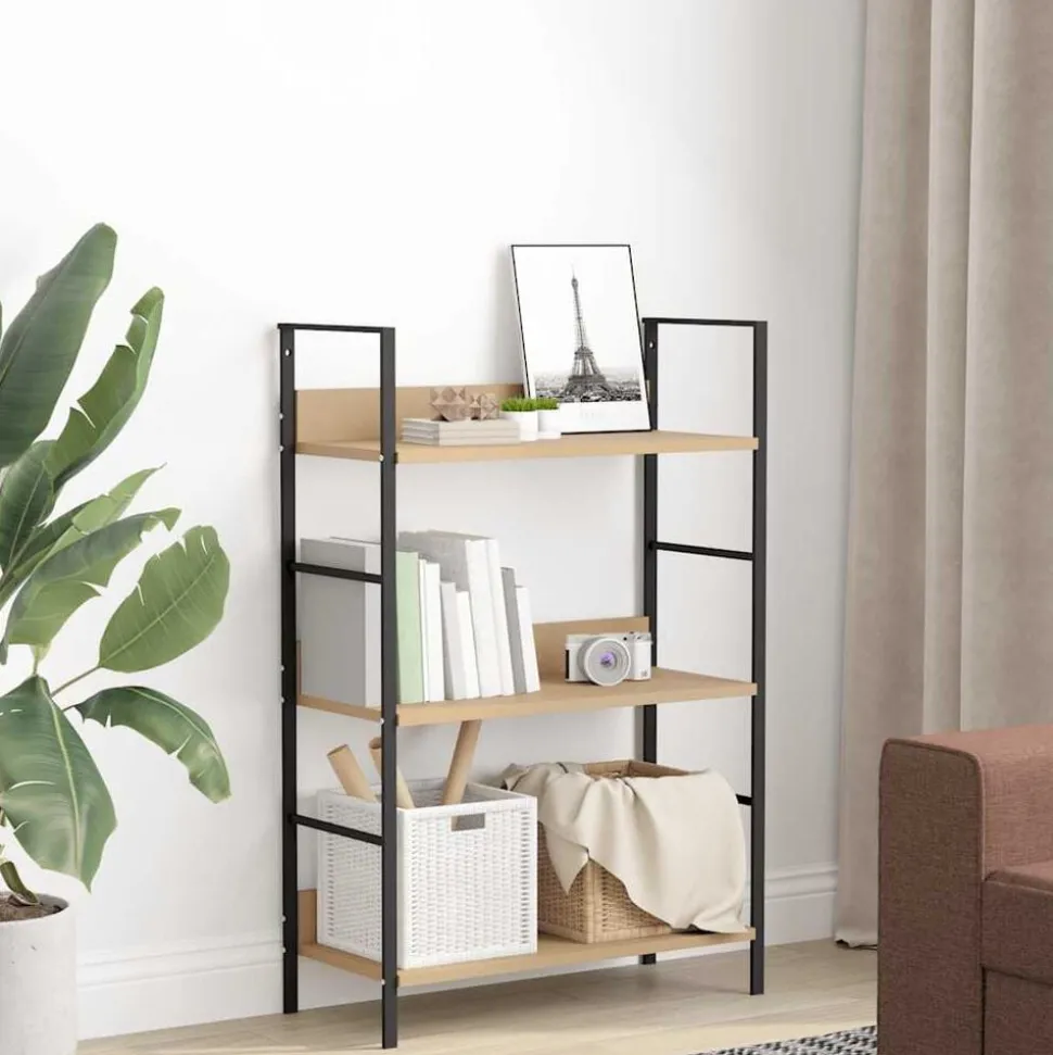 vidaXL Boekenkast 3 schappen 60x27,6x90,5 cm bewerkt hout eikenkleurig