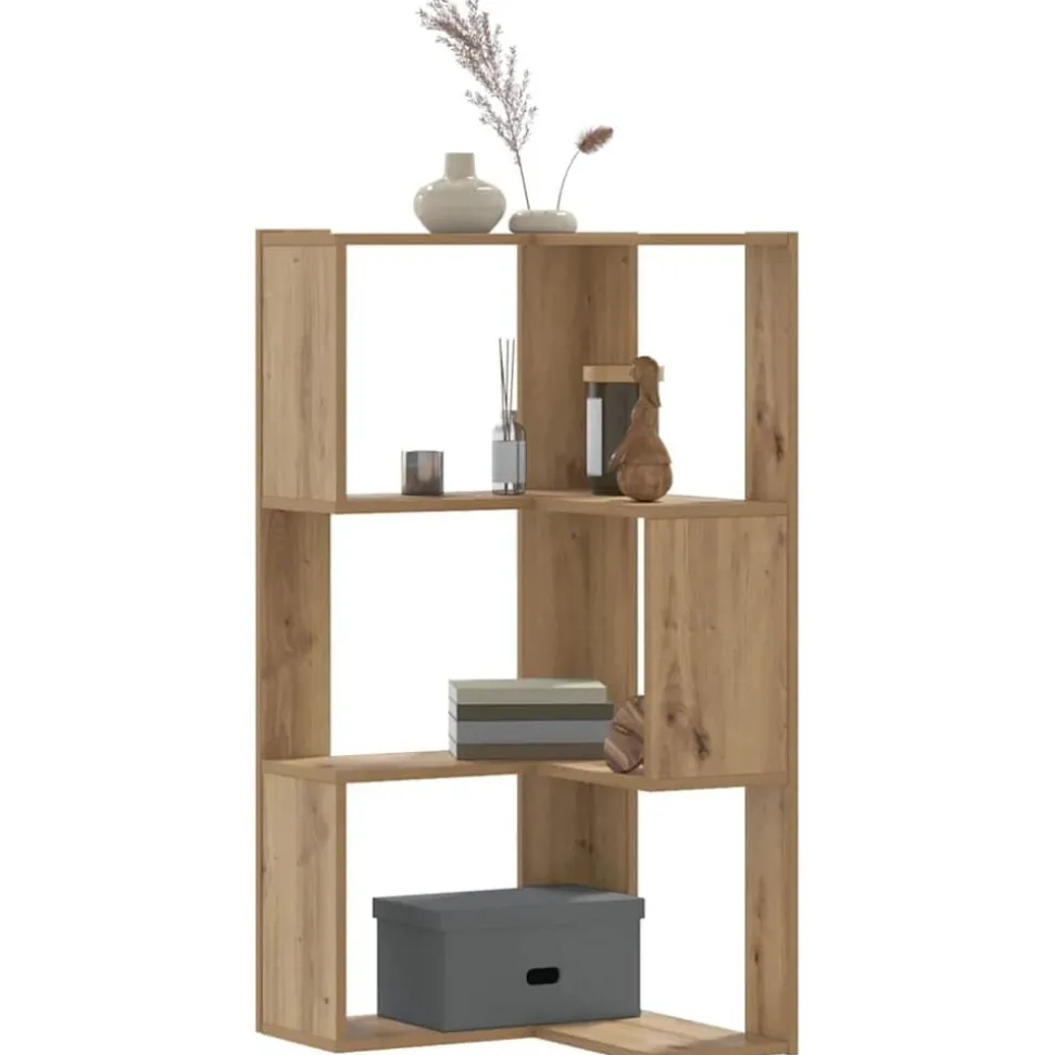 vidaXL Boekenkast 3-laags hoek 50x50x102 cm hout artisanaal eikenkleur