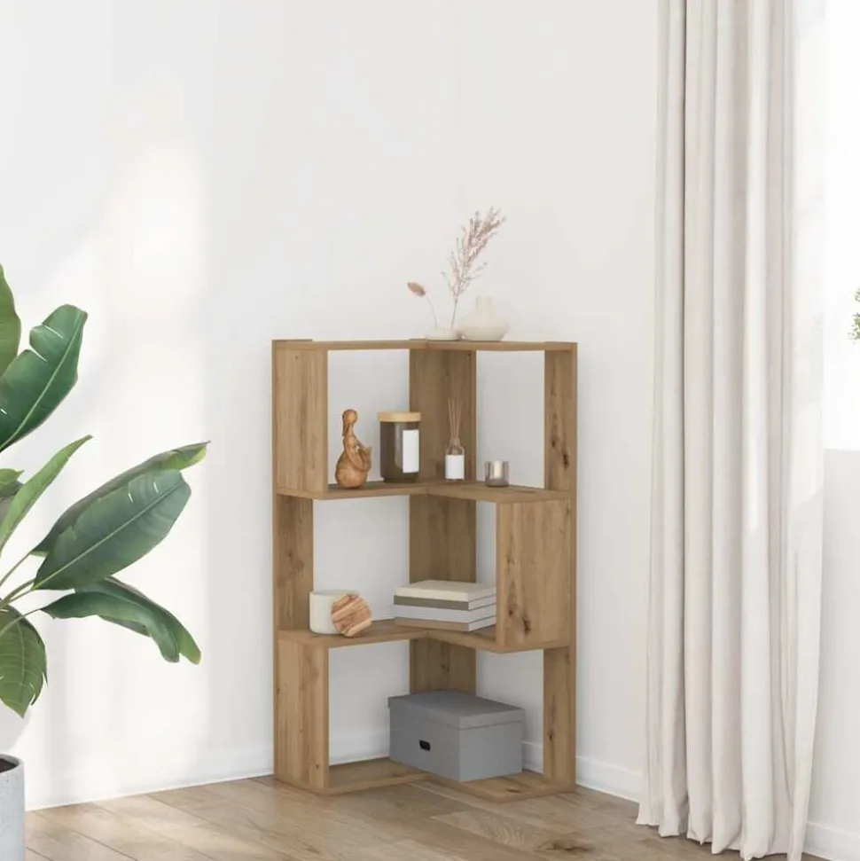 vidaXL Boekenkast 3-laags hoek 50x50x102 cm hout artisanaal eikenkleur