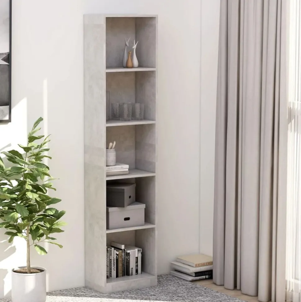 vidaXL Boekenkast met 5 schappen 40x24x175 cm bewerkt hout betongrijs