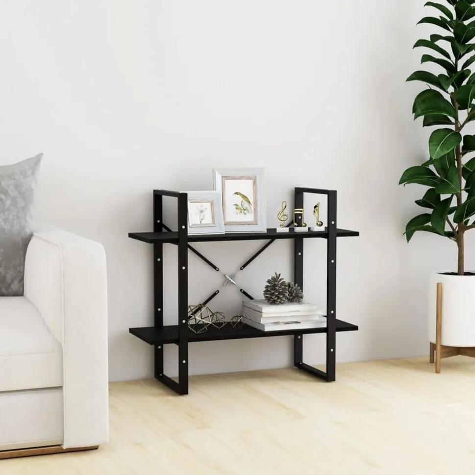 vidaXL Boekenkast met 2 schappen 80x30x70 cm massief grenenhout zwart