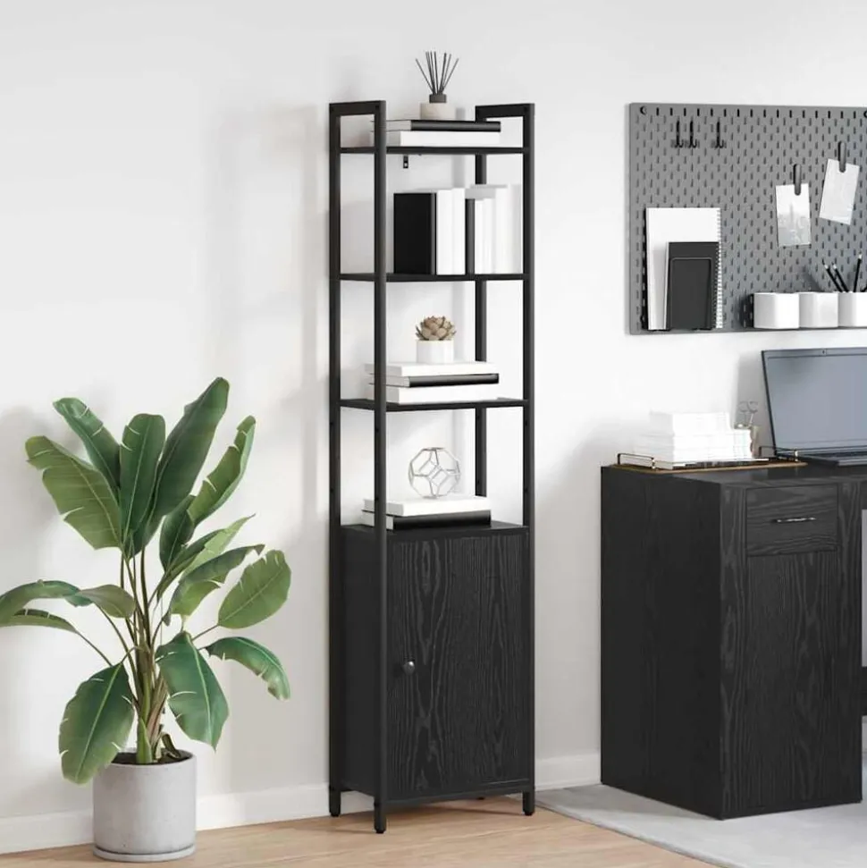 vidaXL Boekenkast Zwart Eiken 40 x 24 x 161 cm Bewerkt hout