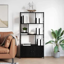 vidaXL Boekenkast Zwart Eiken 80 x 30 x 155,5 cm Bewerkt hout