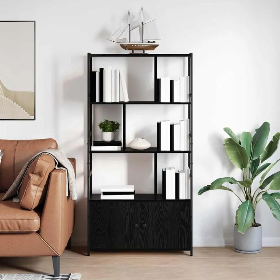 vidaXL Boekenkast Zwart Eiken 80 x 30 x 155,5 cm Bewerkt hout