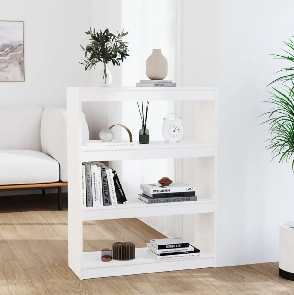 vidaXL Boekenkast/kamerscherm 80x30x103,5 cm massief grenenhout wit