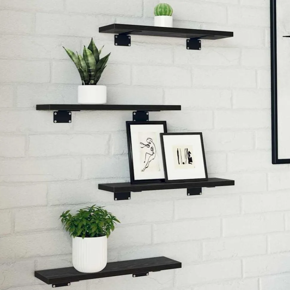 vidaXL Boekenplank Bord 4 pcs Zwart 40 x 10 x 1,5 cm Bewerkt hout