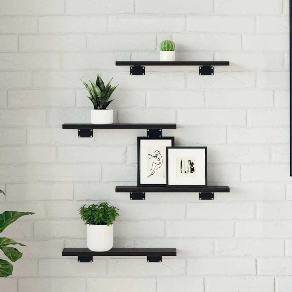 vidaXL Boekenplank Bord 4 pcs Zwart 40 x 10 x 1,5 cm Bewerkt hout