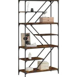 vidaXL Boekenrek 91x36x176 cm bewerkt hout en staal gerookt eikenkleur
