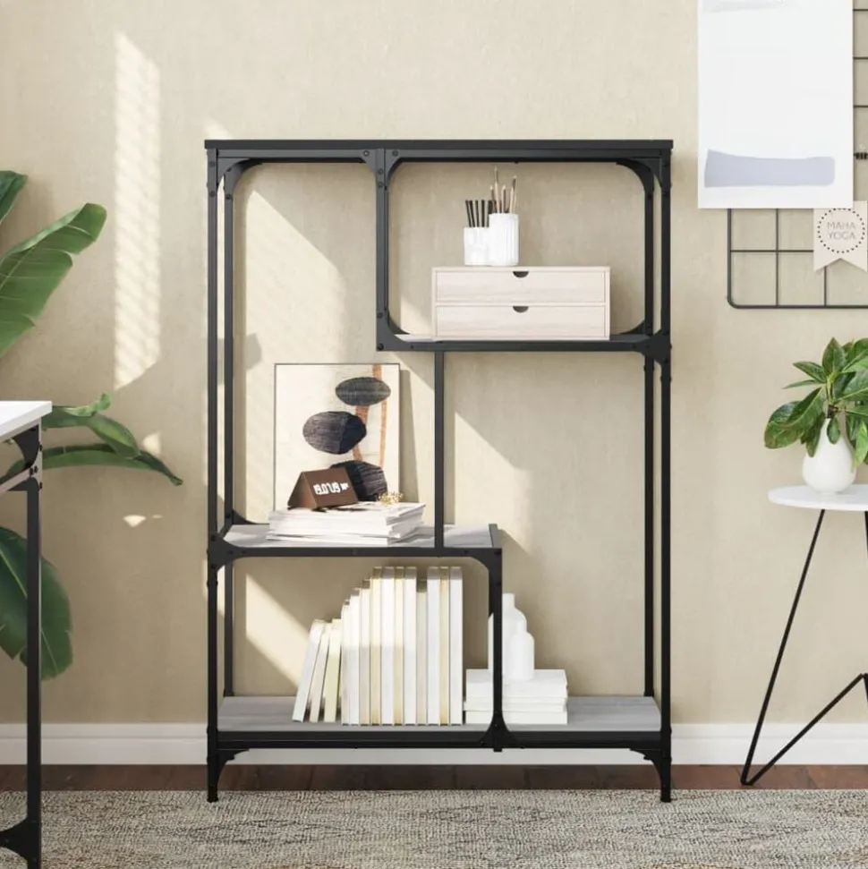 vidaXL Boekenrek 81x36x115 cm bewerkt hout en staal grijs sonoma