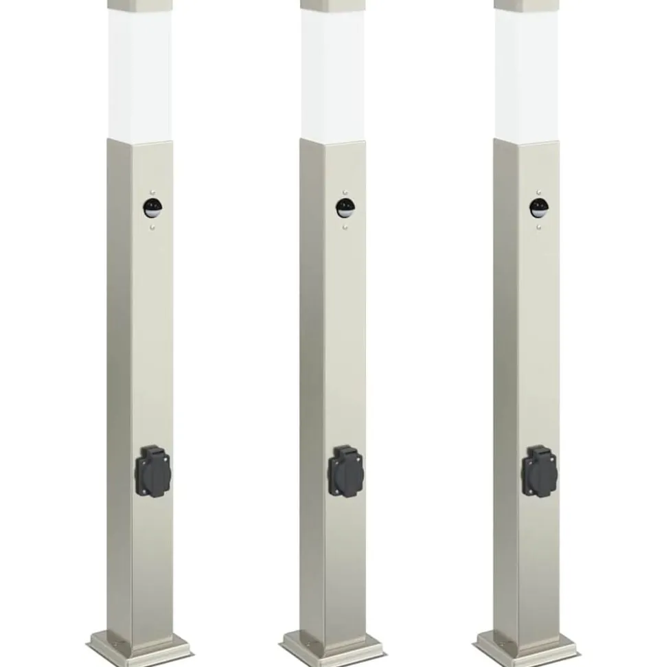 vidaXL Bolderverlichting met sensor en stopcontact 3 stuks 80 cm roestvrij staal IP44