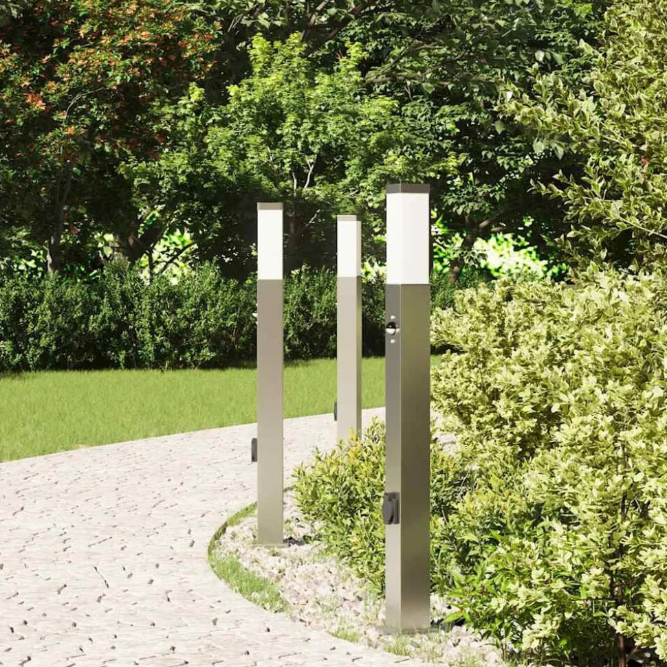 vidaXL Bolderverlichting met sensor en stopcontact 3 stuks 80 cm roestvrij staal IP44