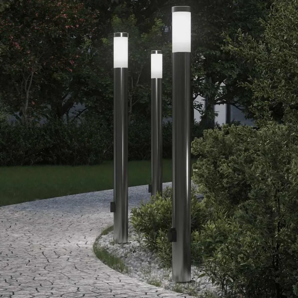 vidaXL Bolderverlichting met stopcontact 3 stuks 110 cm roestvrij staal IP44