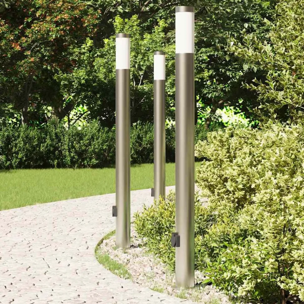 vidaXL Bolderverlichting met stopcontact 3 stuks 110 cm roestvrij staal IP44