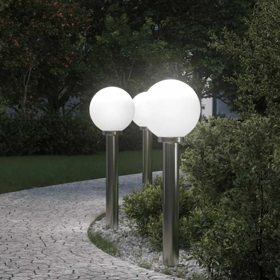 vidaXL Bolderverlichting 3 stuks 80 cm RVS IP44