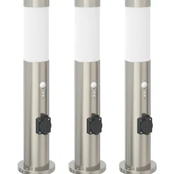 vidaXL Bolderverlichting met sensor en stopcontact 3 stuks 50 cm roestvrij staal IP44