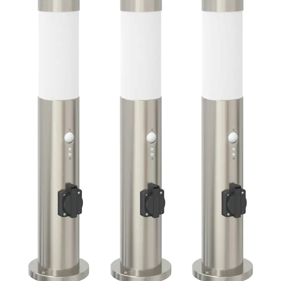 vidaXL Bolderverlichting met sensor en stopcontact 3 stuks 50 cm roestvrij staal IP44