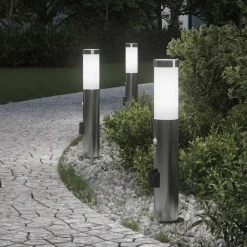 vidaXL Bolderverlichting met sensor en stopcontact 3 stuks 50 cm roestvrij staal IP44