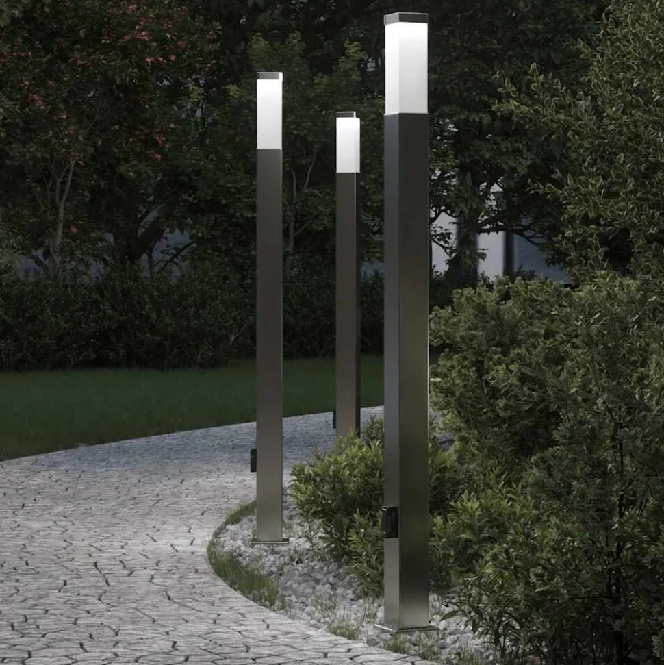 vidaXL Bolderverlichting met stopcontact 3 stuks 110 cm RVS IP44