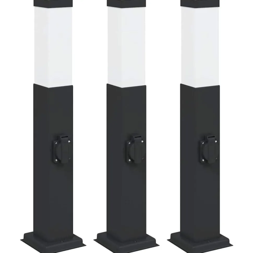 vidaXL Bolderverlichting met stopcontact 3 stuks 50 cm Zwart IP44