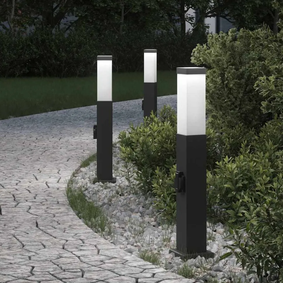 vidaXL Bolderverlichting met stopcontact 3 stuks 50 cm Zwart IP44