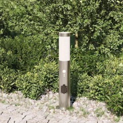 vidaXL Bolderverlichting met sensor en stopcontact 50 cm roestvrij staal IP44