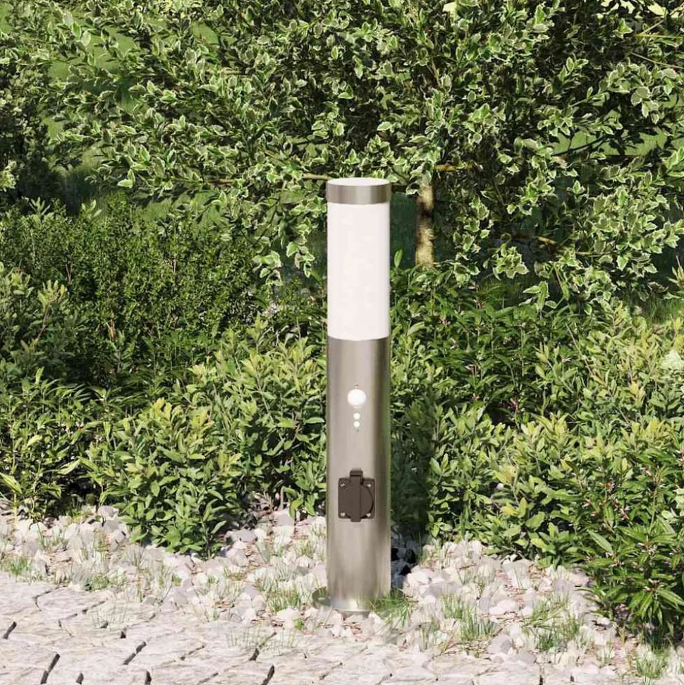 vidaXL Bolderverlichting met sensor en stopcontact 50 cm roestvrij staal IP44
