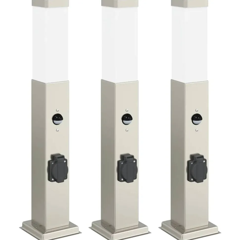 vidaXL Bolderverlichting met sensor en stopcontact 3 stuks 50 cm roestvrij staal IP44