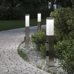 vidaXL Bolderverlichting met sensor en stopcontact 3 stuks 50 cm roestvrij staal IP44