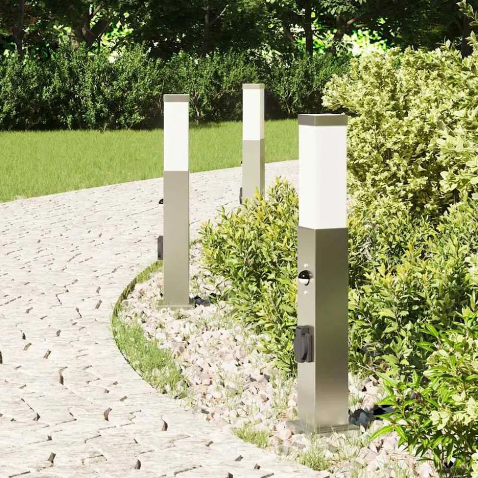 vidaXL Bolderverlichting met sensor en stopcontact 3 stuks 50 cm roestvrij staal IP44