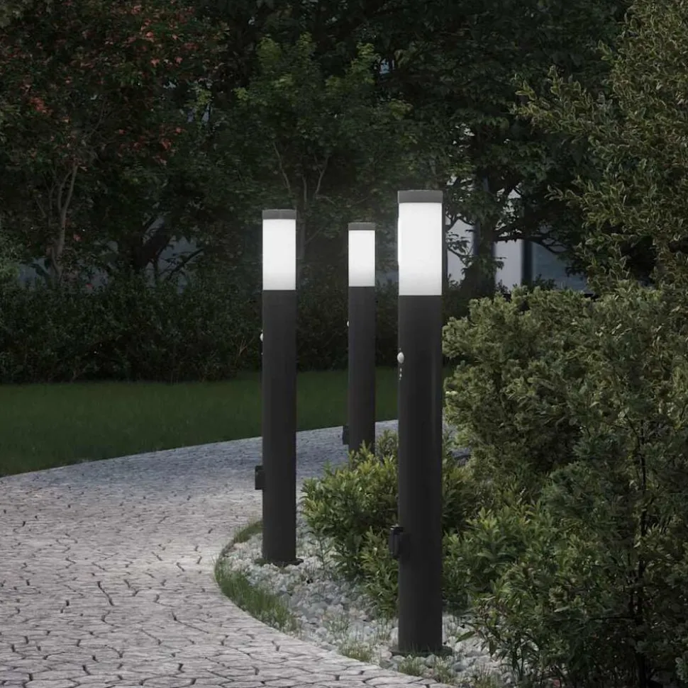 vidaXL Bolderverlichting met sensor en stopcontact 3 stuks 80 cm roestvrij staal IP44