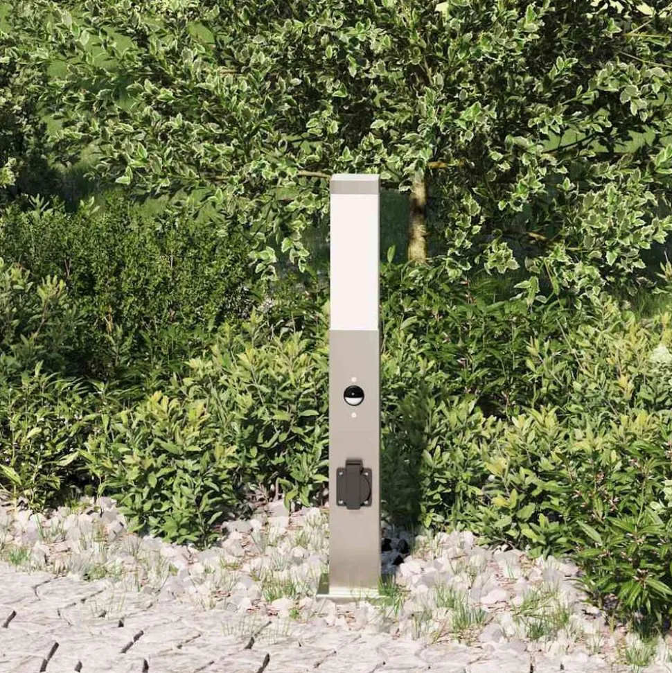 vidaXL Bolderverlichting met sensor en stopcontact 50 cm roestvrij staal IP44