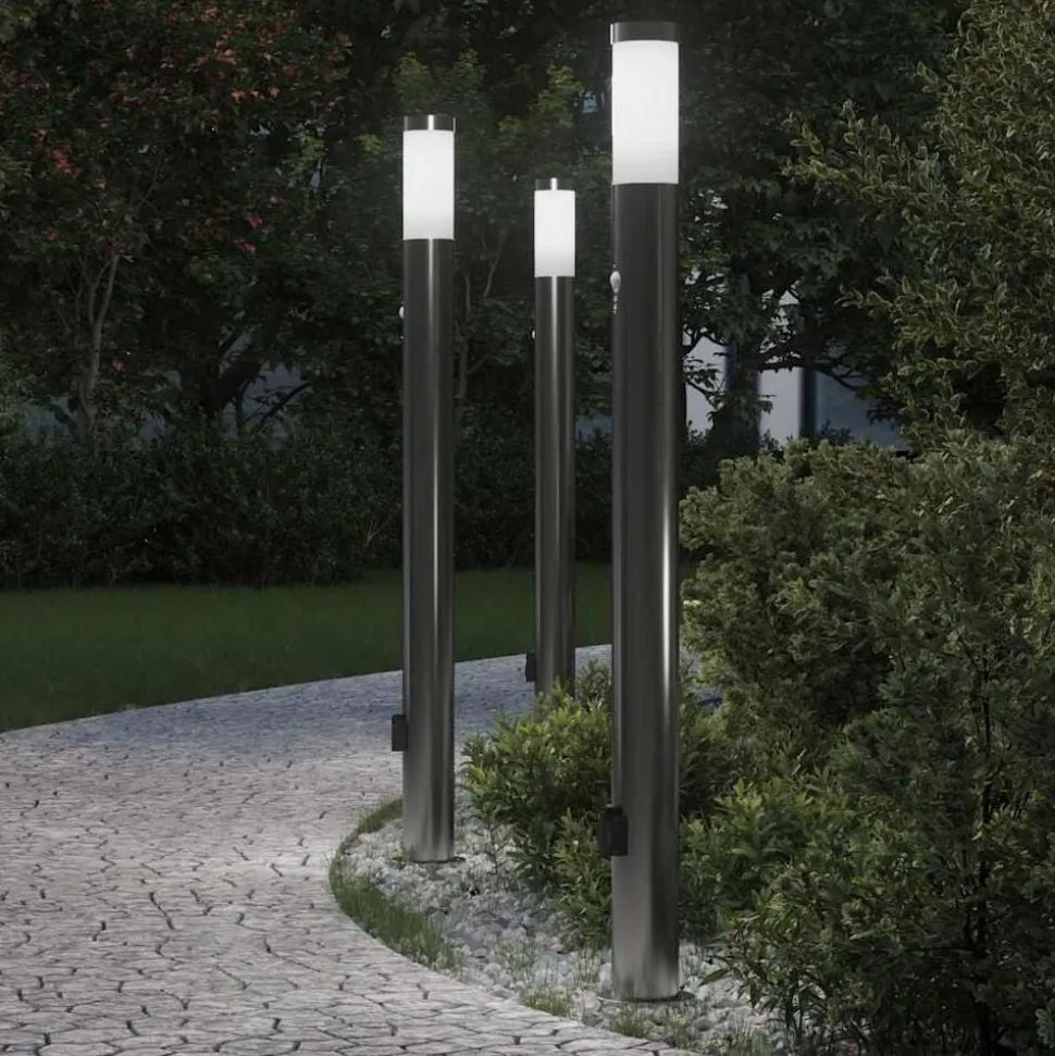 vidaXL Bolderverlichting met sensor en stopcontact 3 stuks 110 cm roestvrij staal IP44