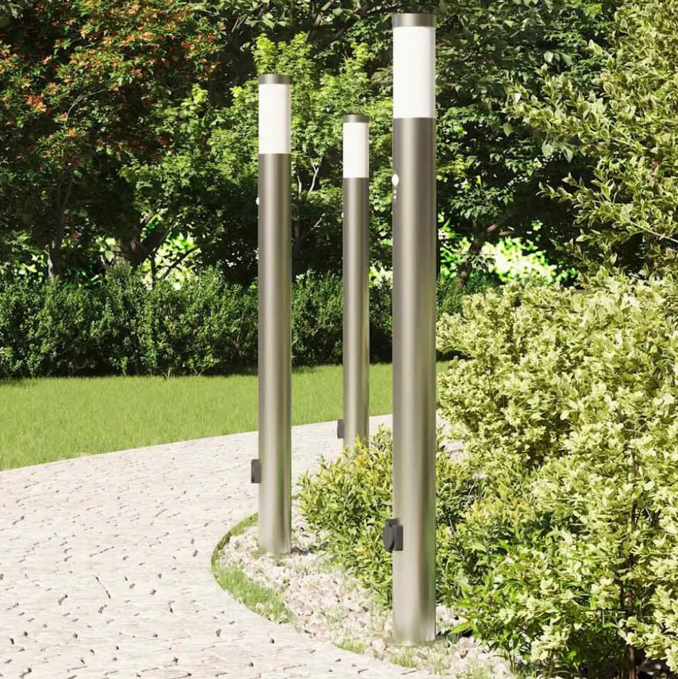 vidaXL Bolderverlichting met sensor en stopcontact 3 stuks 110 cm roestvrij staal IP44