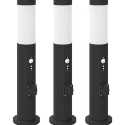 vidaXL Bolderverlichting met sensor en stopcontact 3 stuks 50 cm roestvrij staal IP44