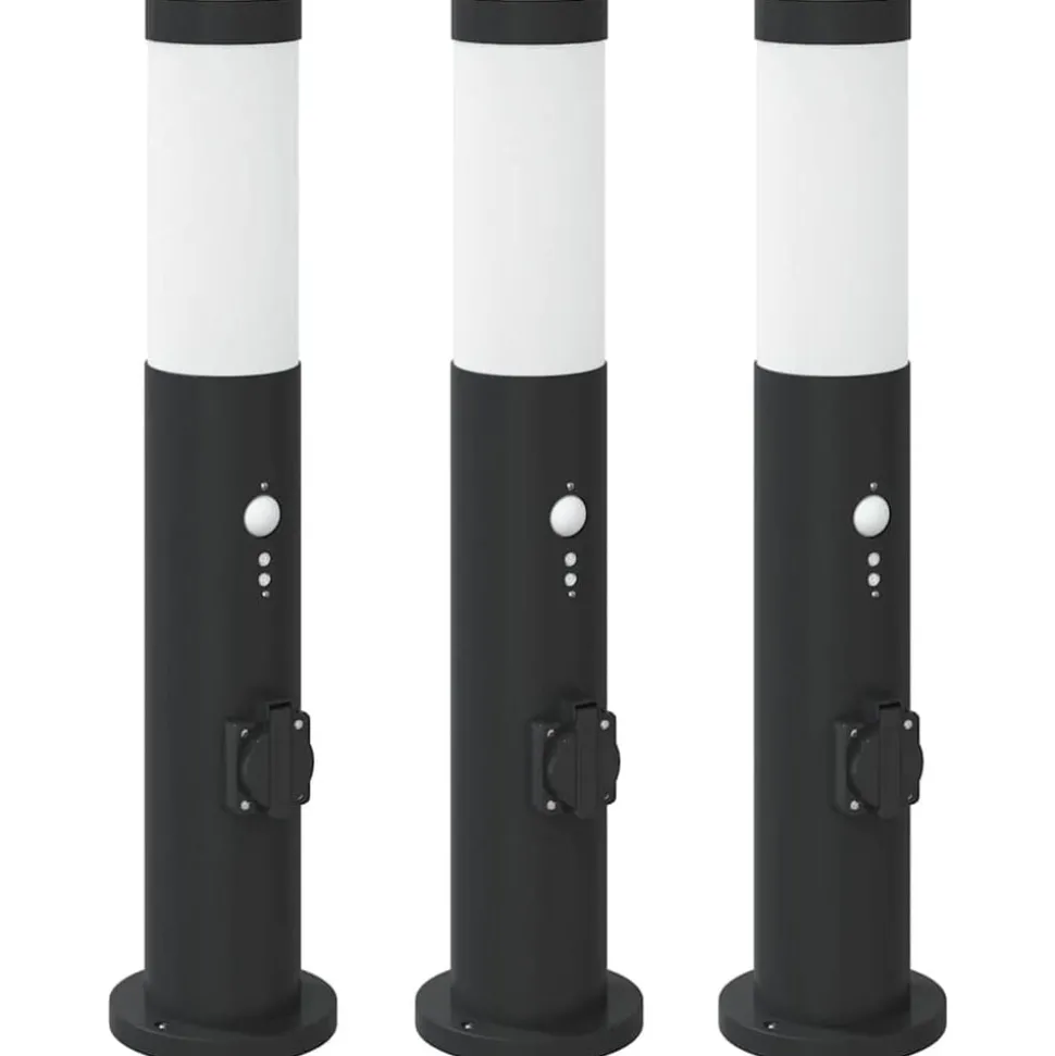 vidaXL Bolderverlichting met sensor en stopcontact 3 stuks 50 cm roestvrij staal IP44