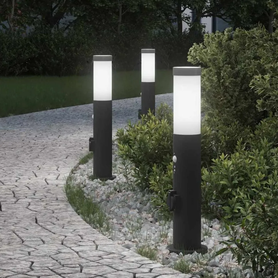 vidaXL Bolderverlichting met sensor en stopcontact 3 stuks 50 cm roestvrij staal IP44